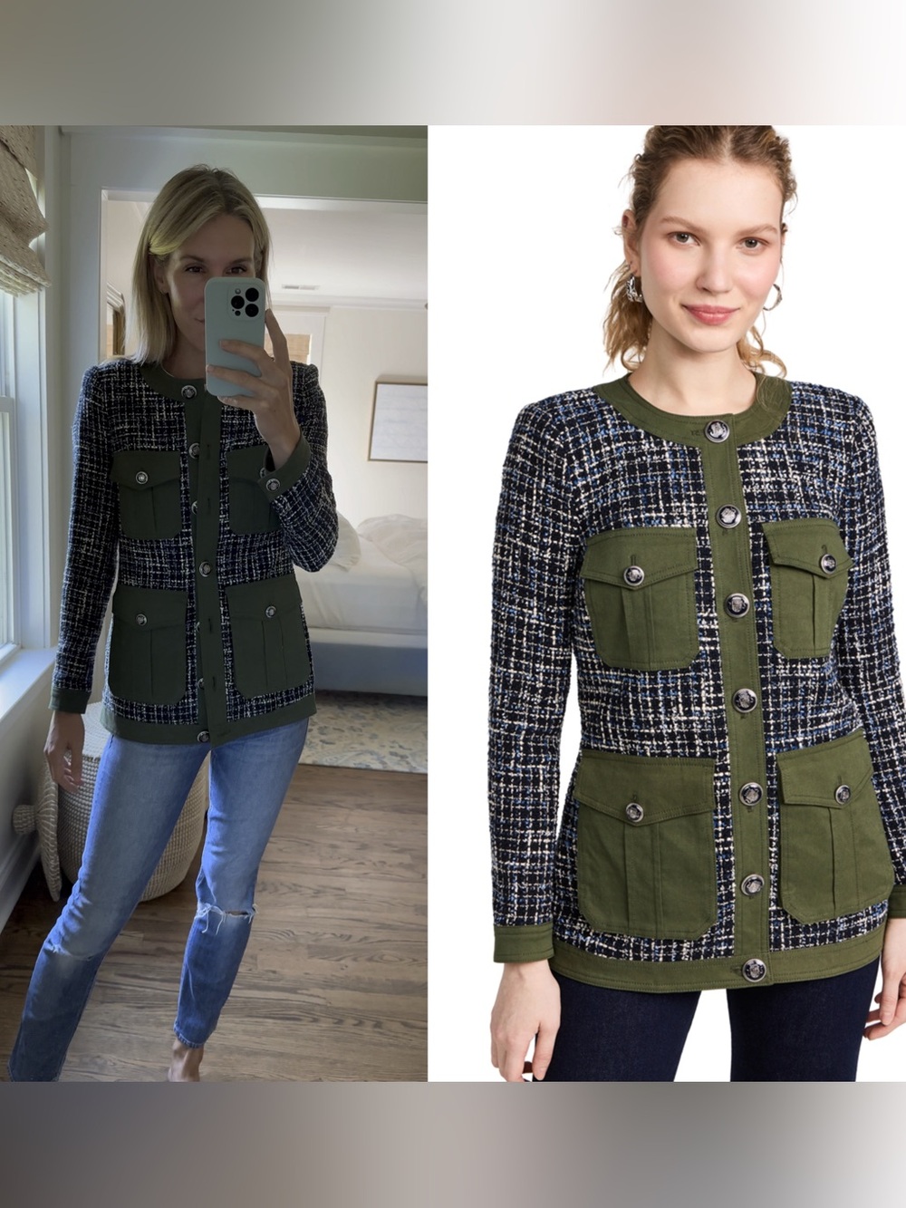Veronica Beard Fielding Dickey Jacket Green Tweed Sz 0 $698